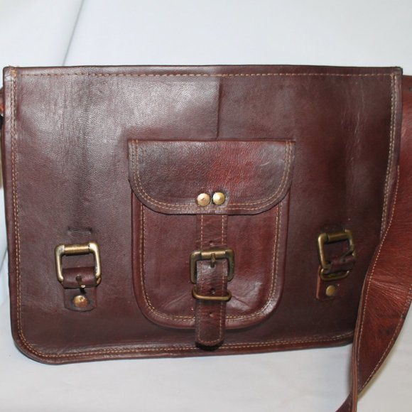 Vintage Handmade Oiled Saddle Leather Messenger Briefcase Bag Purse Handbag - Picture 2 of 12
